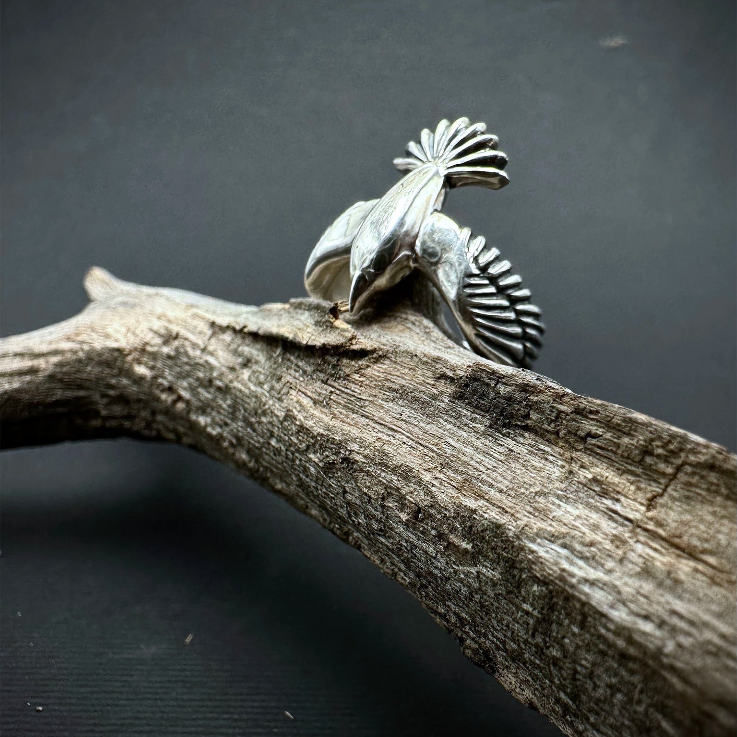 anello a forma di animale corvo in argento 925