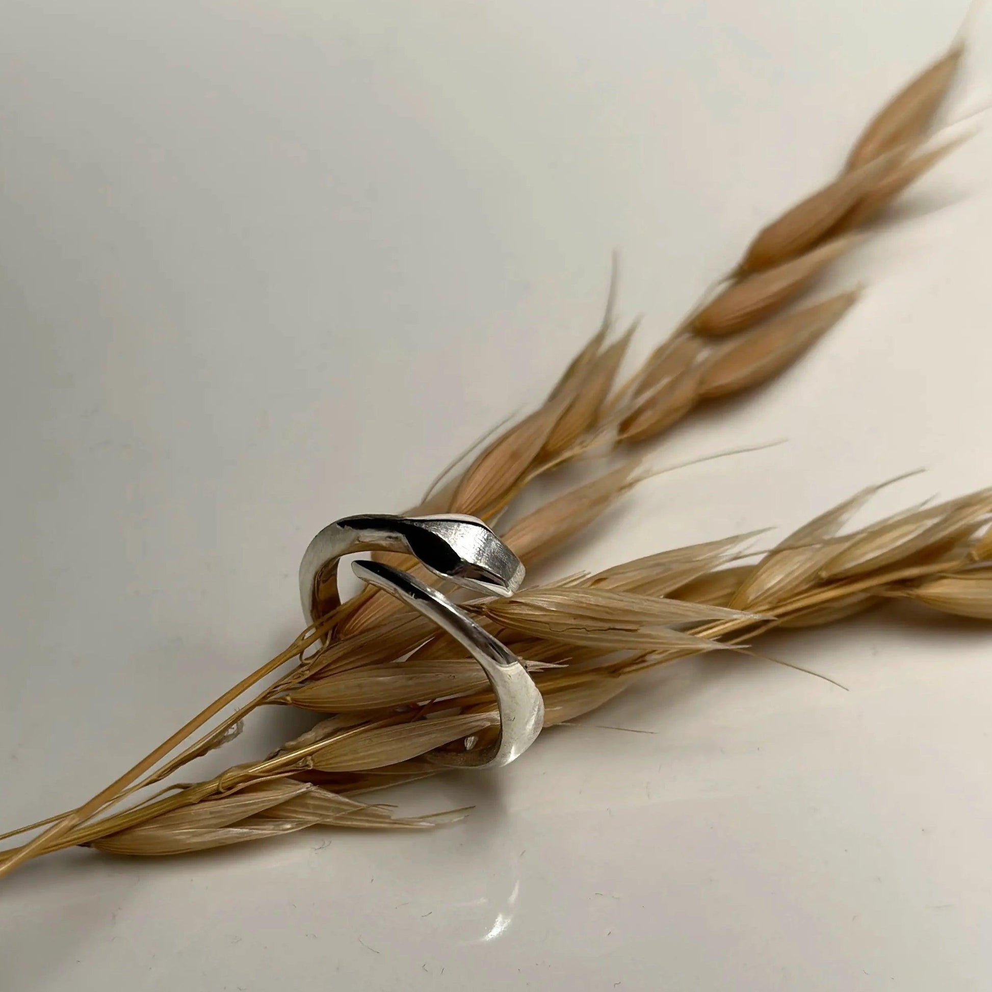 Anello in argento a forma di serpente visto di lato