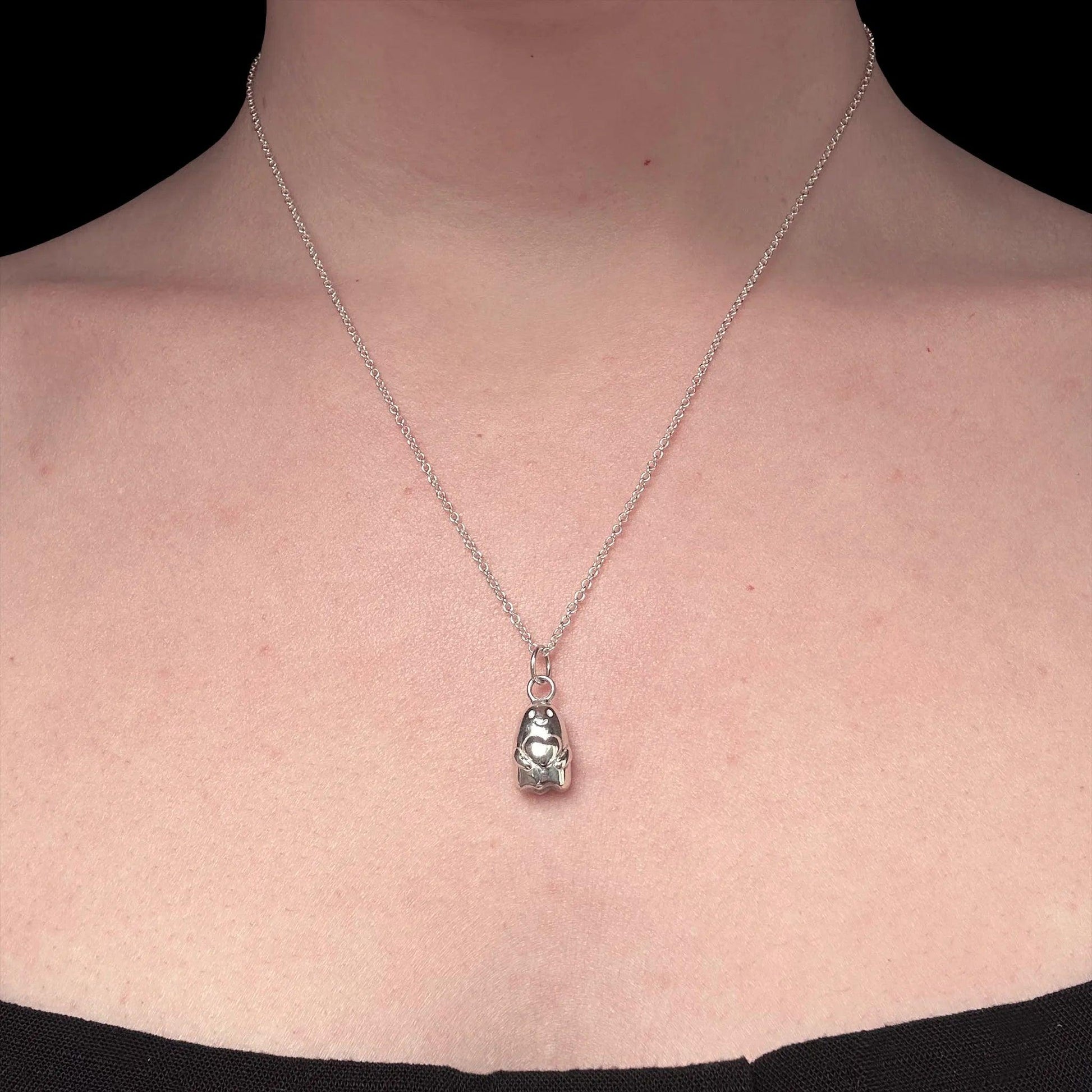 ciondolo argento 925 a forma di fantasma con catenina 45 cm