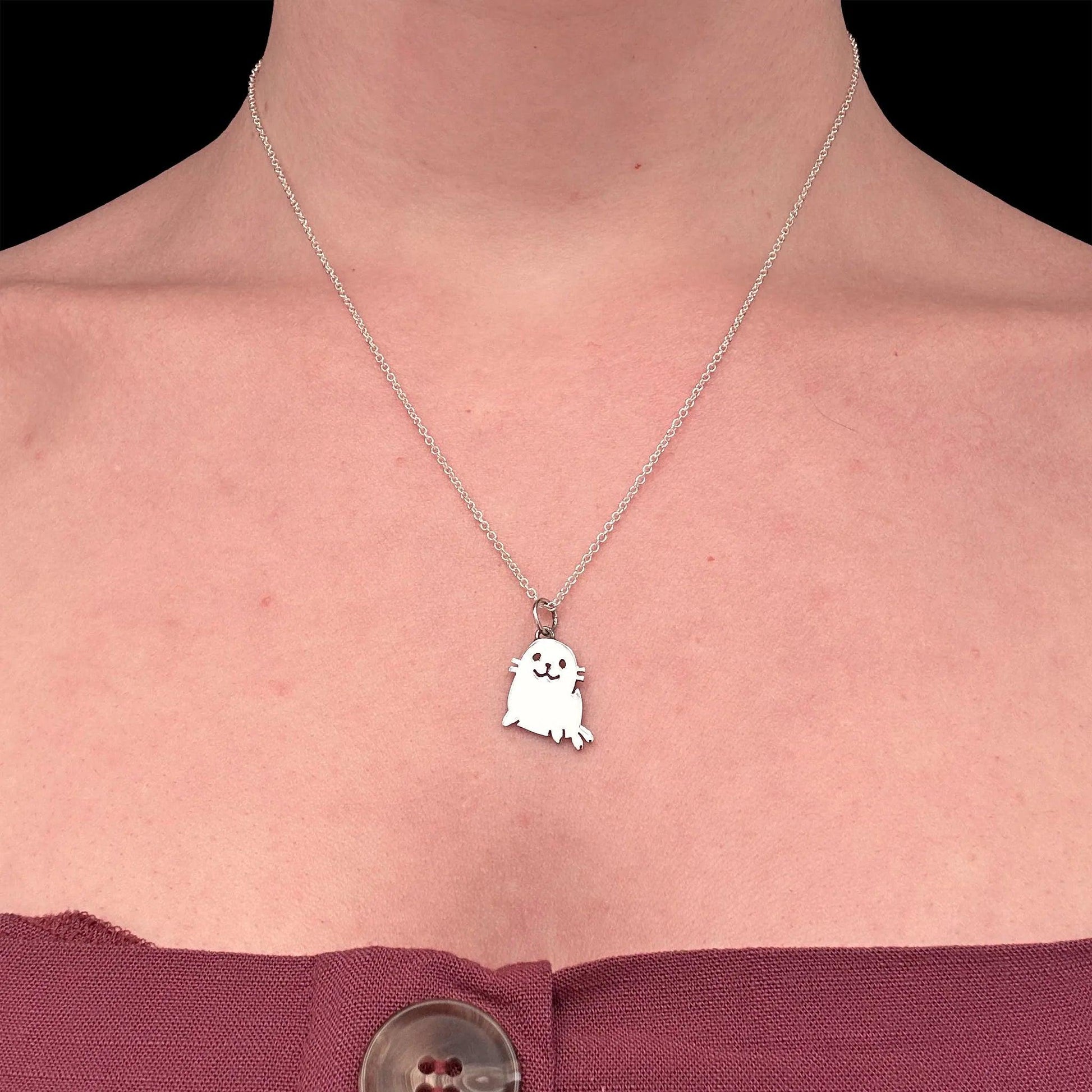 ciondolo argento 925 a forma di animale foca con catenina 45 cm