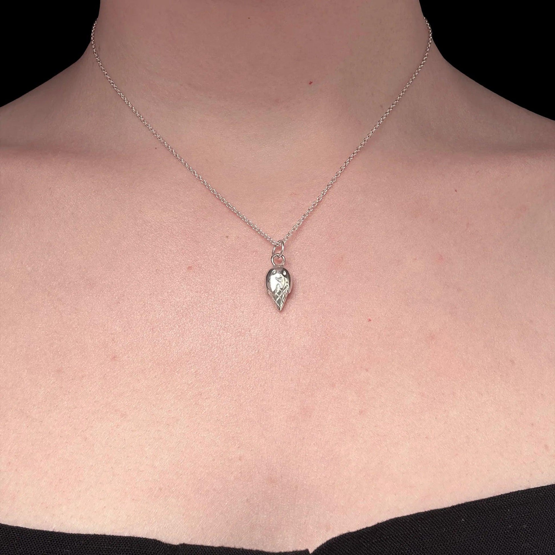 ciondolo argento 925 a forma di cono gelato con catenina 40 cm