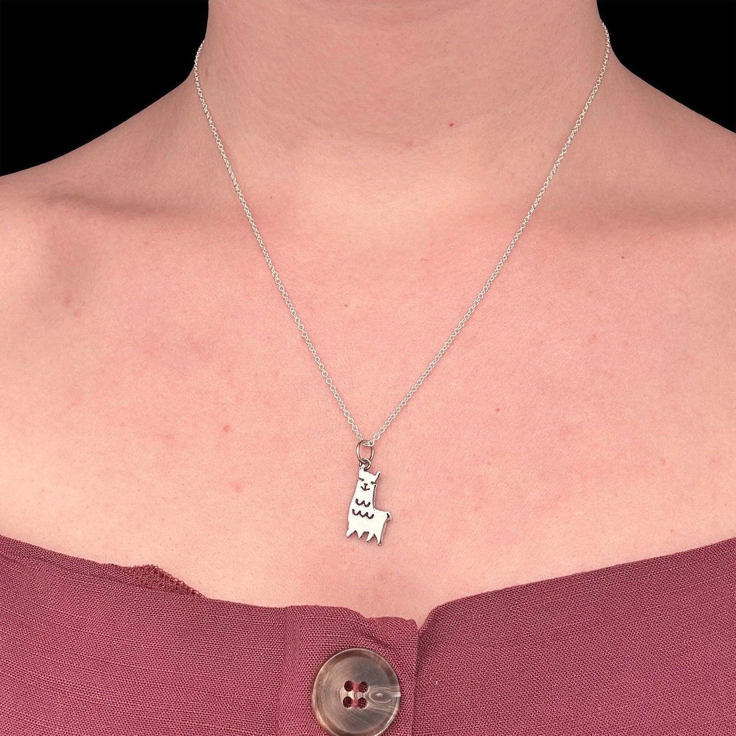 ciondolo argento 925 a forma di animale lama con catenina 45 cm