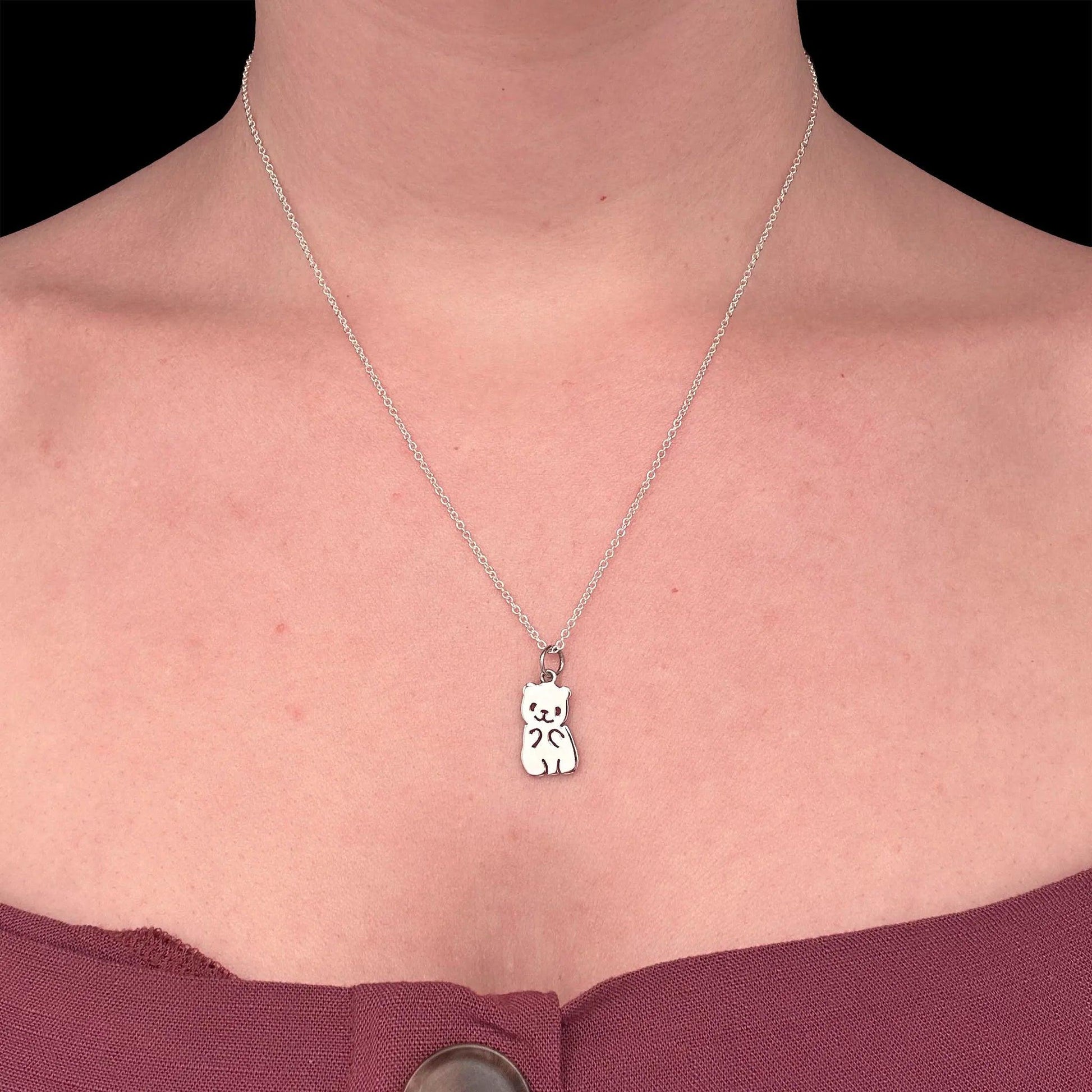 ciondolo argento 925 a forma di animale panda con catenina 45 cm