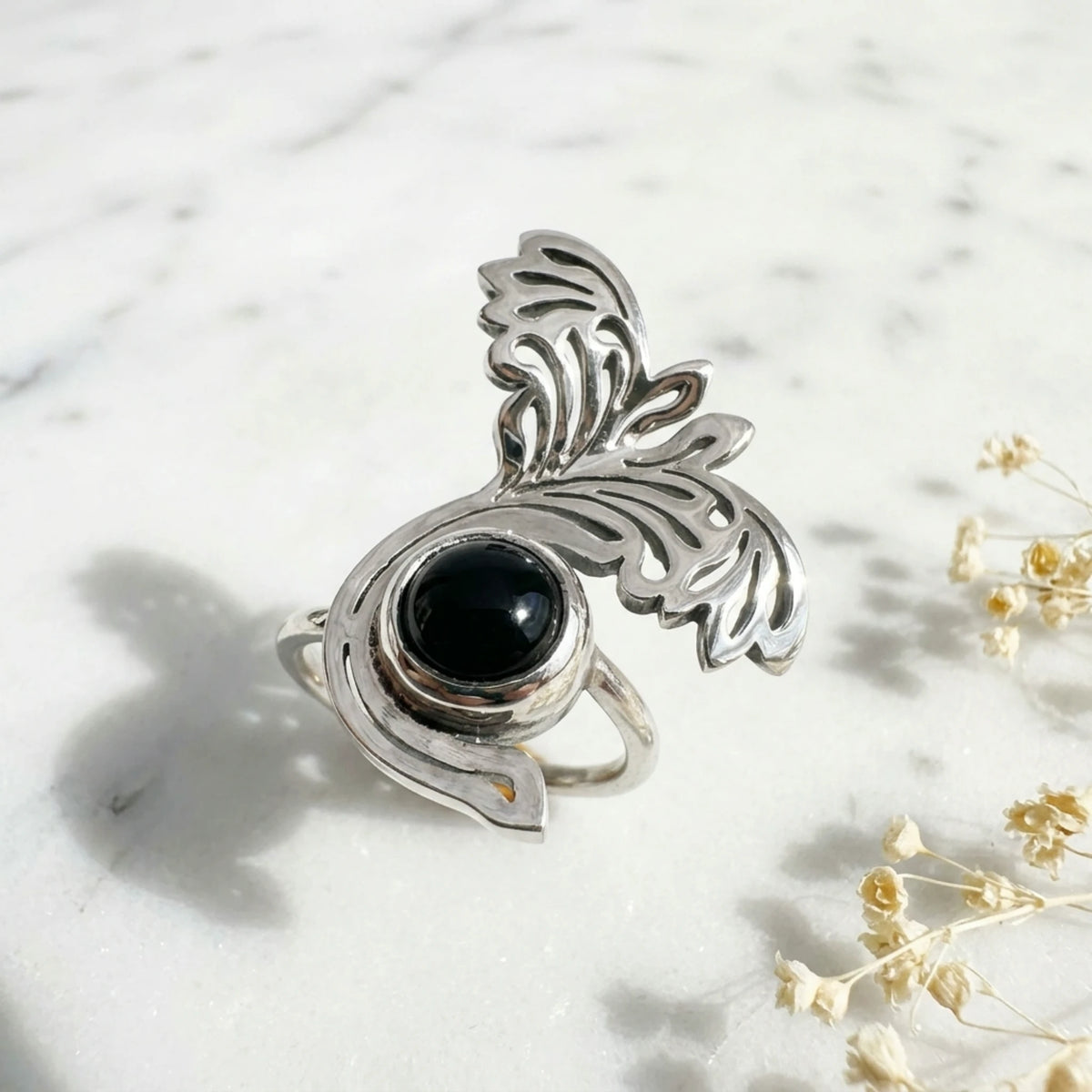 Sara Grace Jewelry anello artigianale in argento 925 a forma di manta con pietra – gioiello fatto a mano