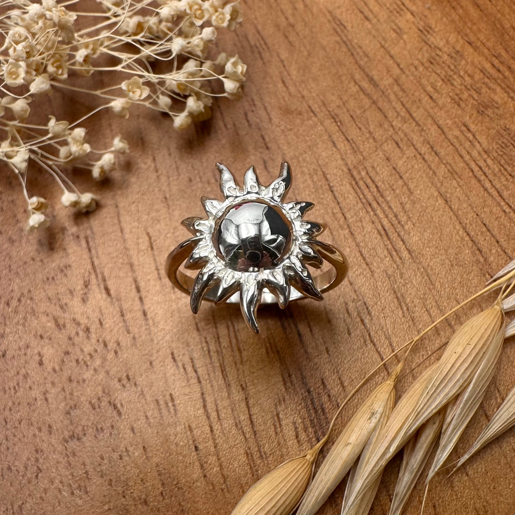 Sara Grace Jewelry anello artigianale in argento 925 a forma di sole – gioiello estivo fatto a mano