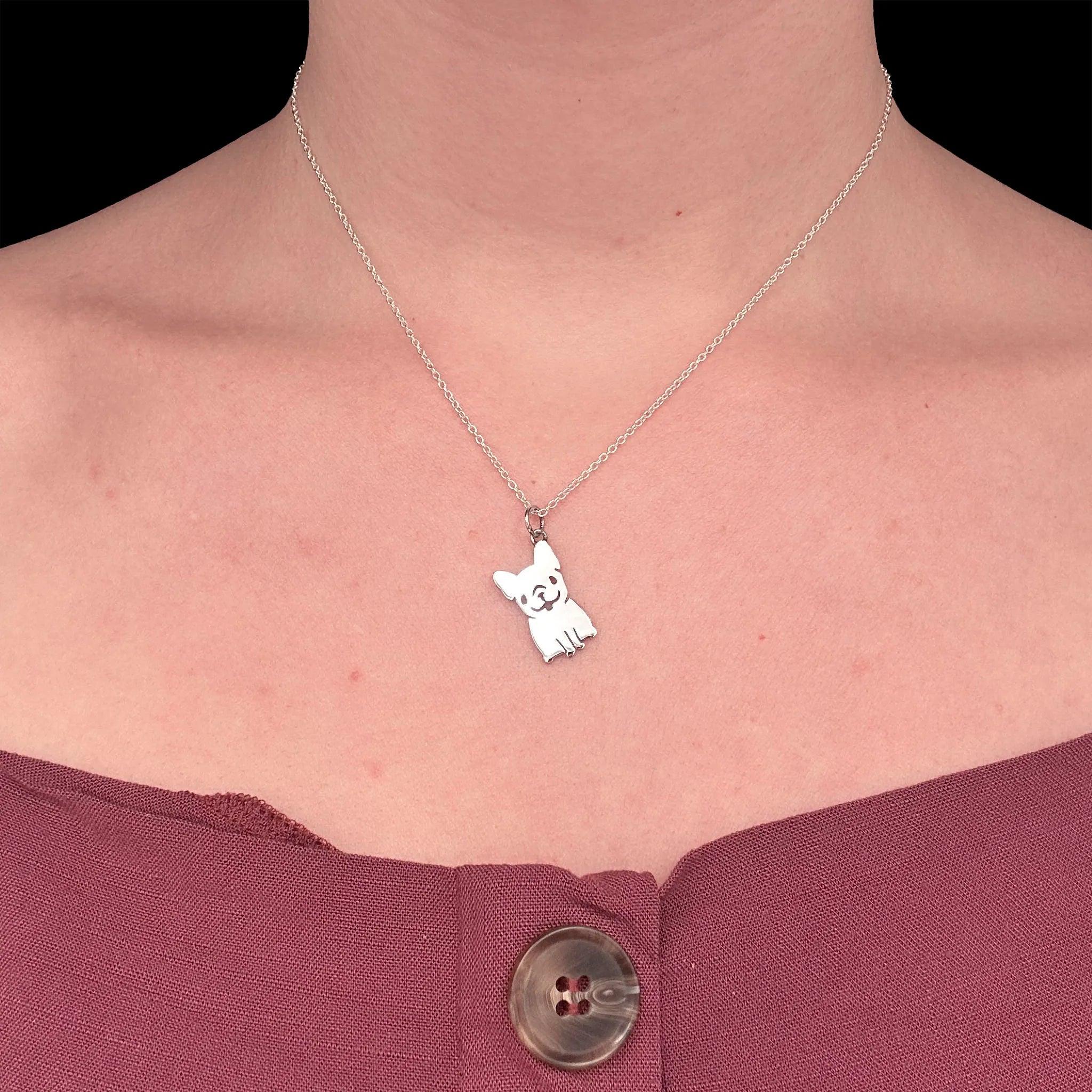 Sara Grace Jewelry ciondolo in argento 925 bulldog con catenina 40 cm – gioiello artigianale 