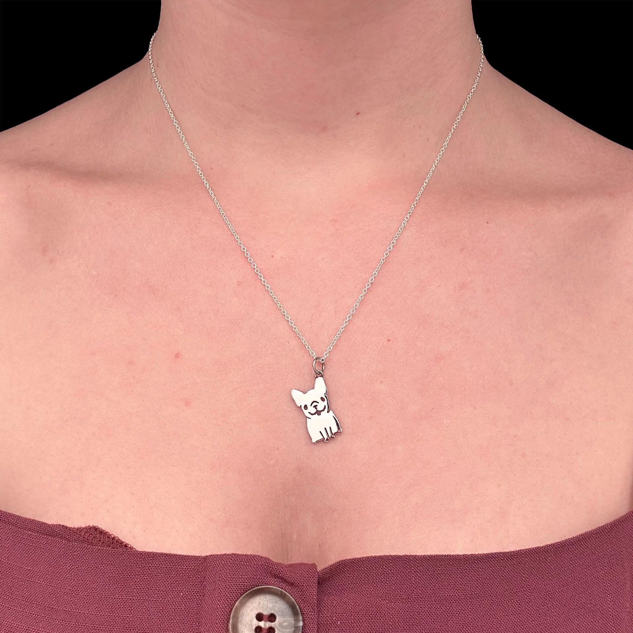 Sara Grace Jewelry ciondolo in argento 925 bulldog con catenina 45 cm – gioiello artigianale 