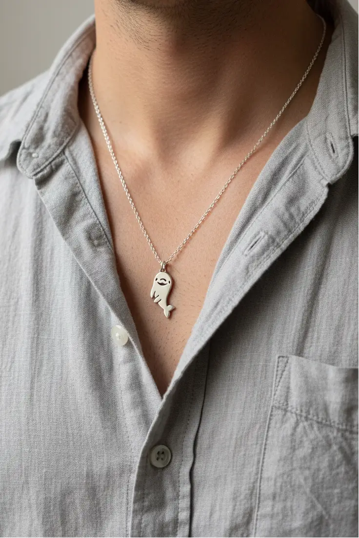 Ciondolo delfino in argento 925 indossato maschile