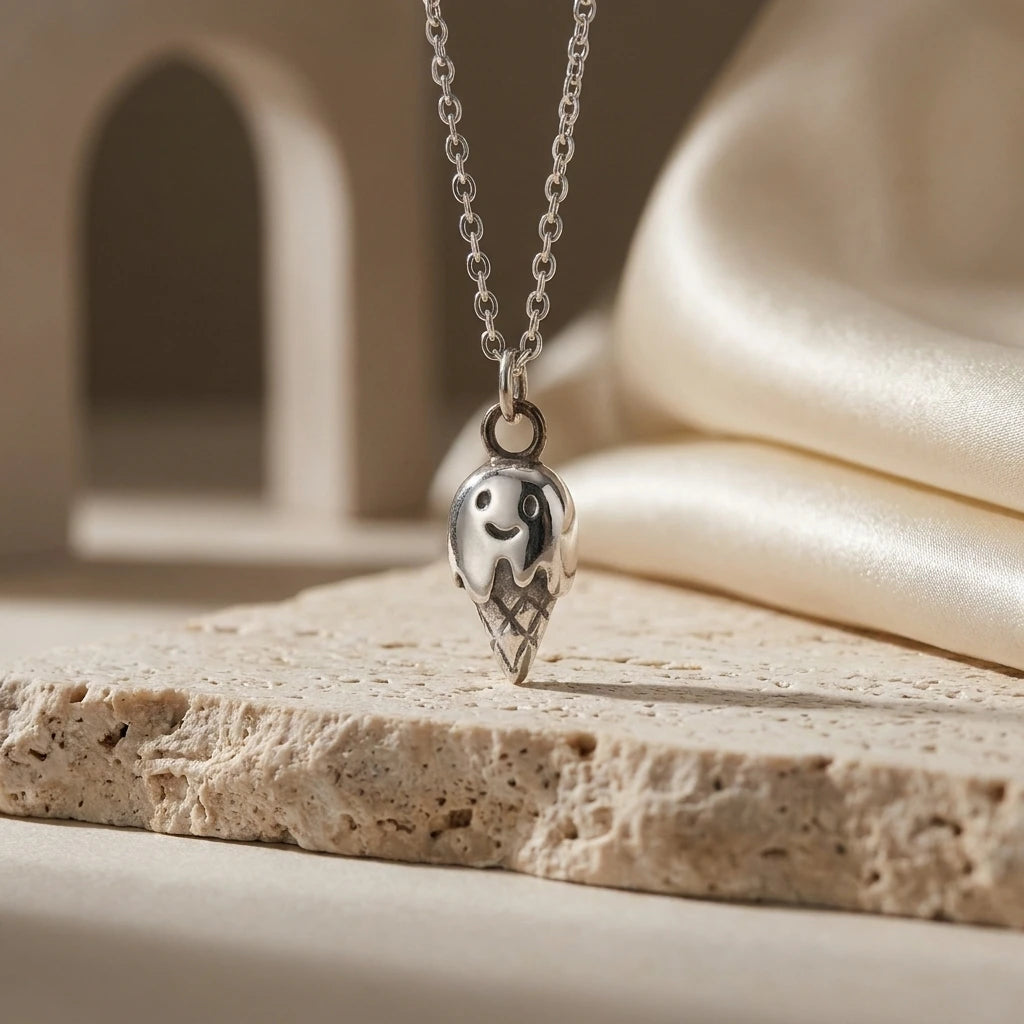 Sara Grace Jewelry ciondolo artigianale in argento 925 a forma di cono gelato – gioiello estivo fatto a mano