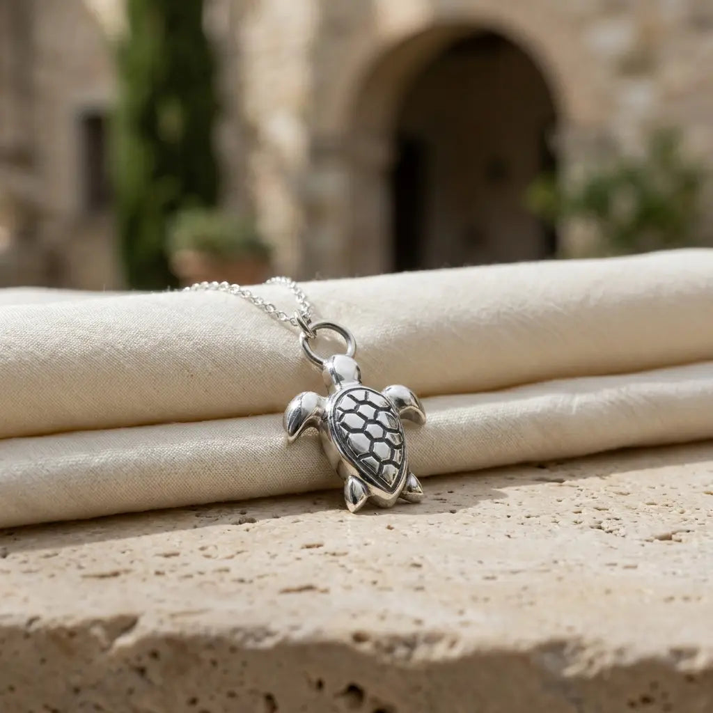 Sara Grace Jewelry ciondolo artigianale in argento 925 a forma di tartaruga – gioiello fatto a mano