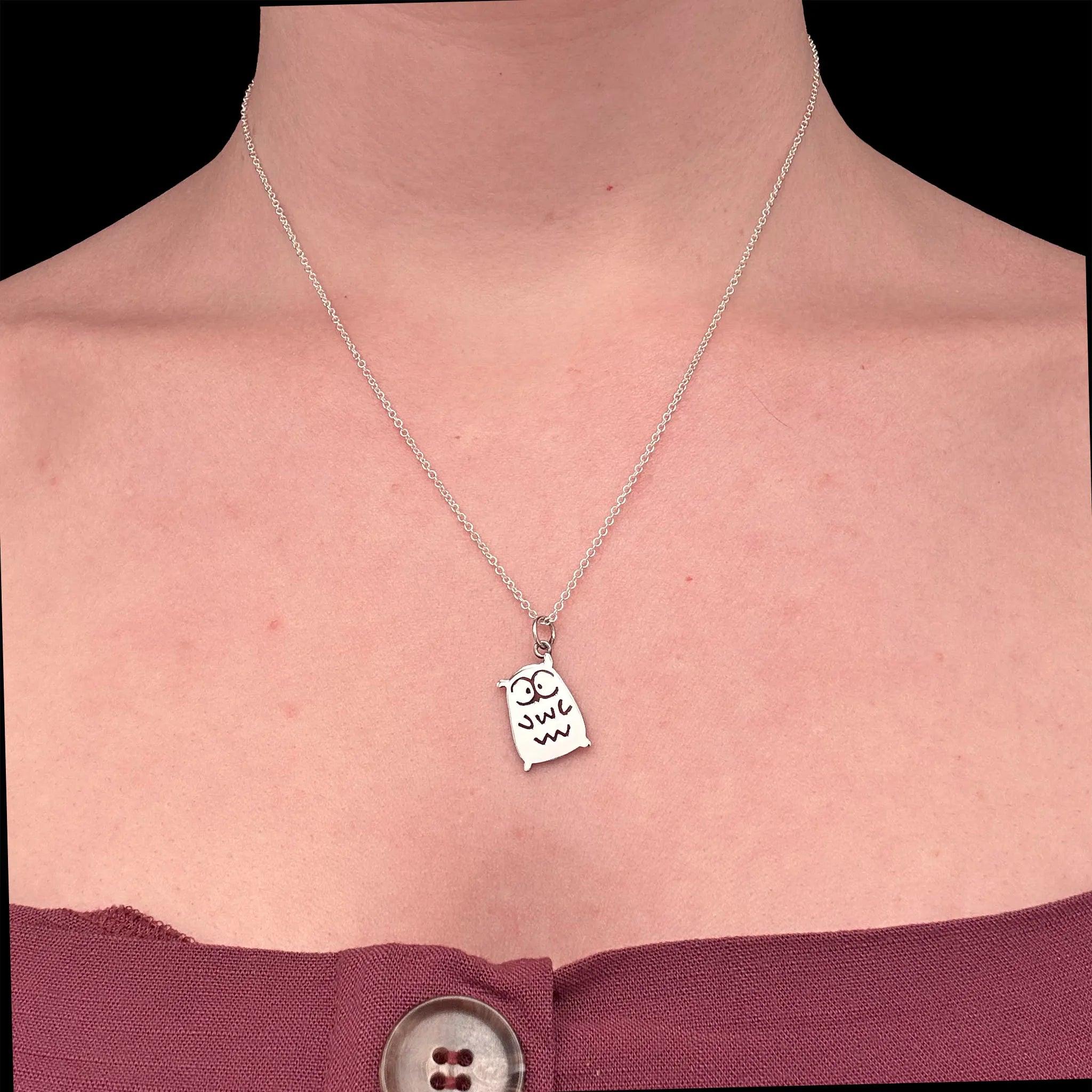 Sara Grace Jewelry ciondolo in argento 925 gufo con catenina 45 cm – gioiello artigianale 