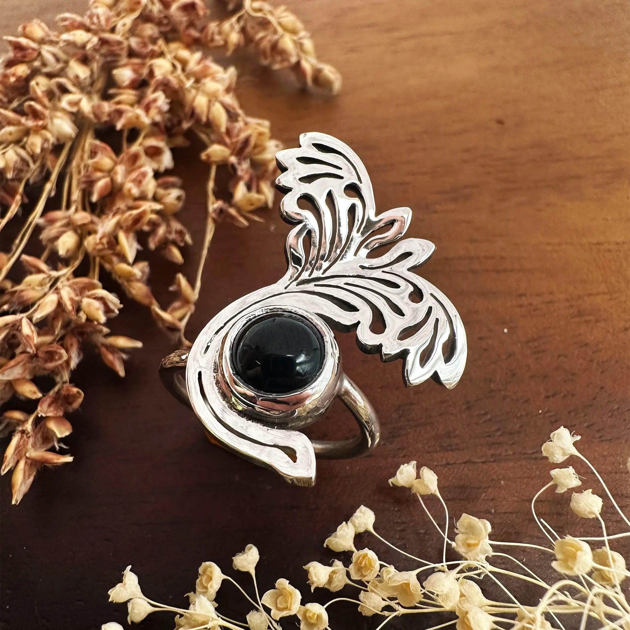 Sara Grace Jewelry anello artigianale in argento 925 a forma di manta con pietra – gioiello fatto a mano
