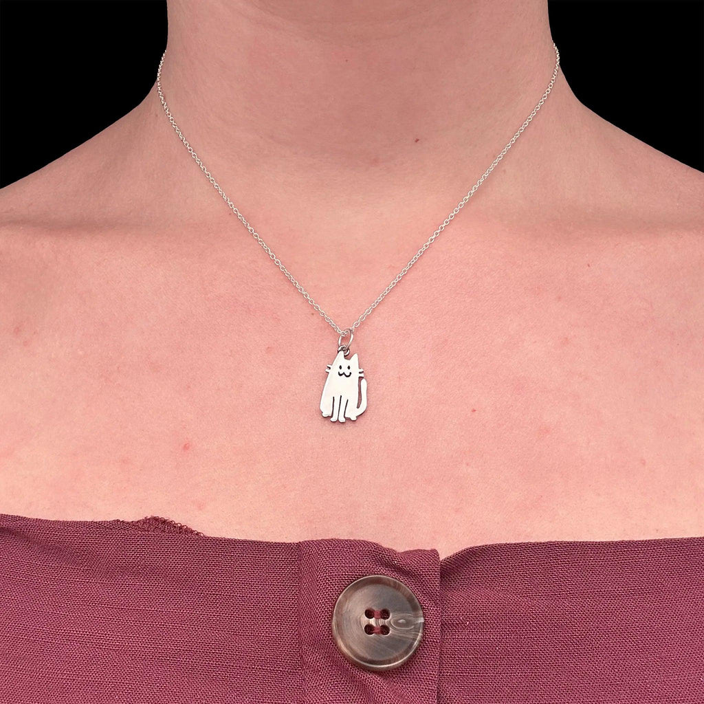 Sara Grace Jewelry ciondolo in argento 925 gatto con catenina 40 cm – gioiello artigianale 