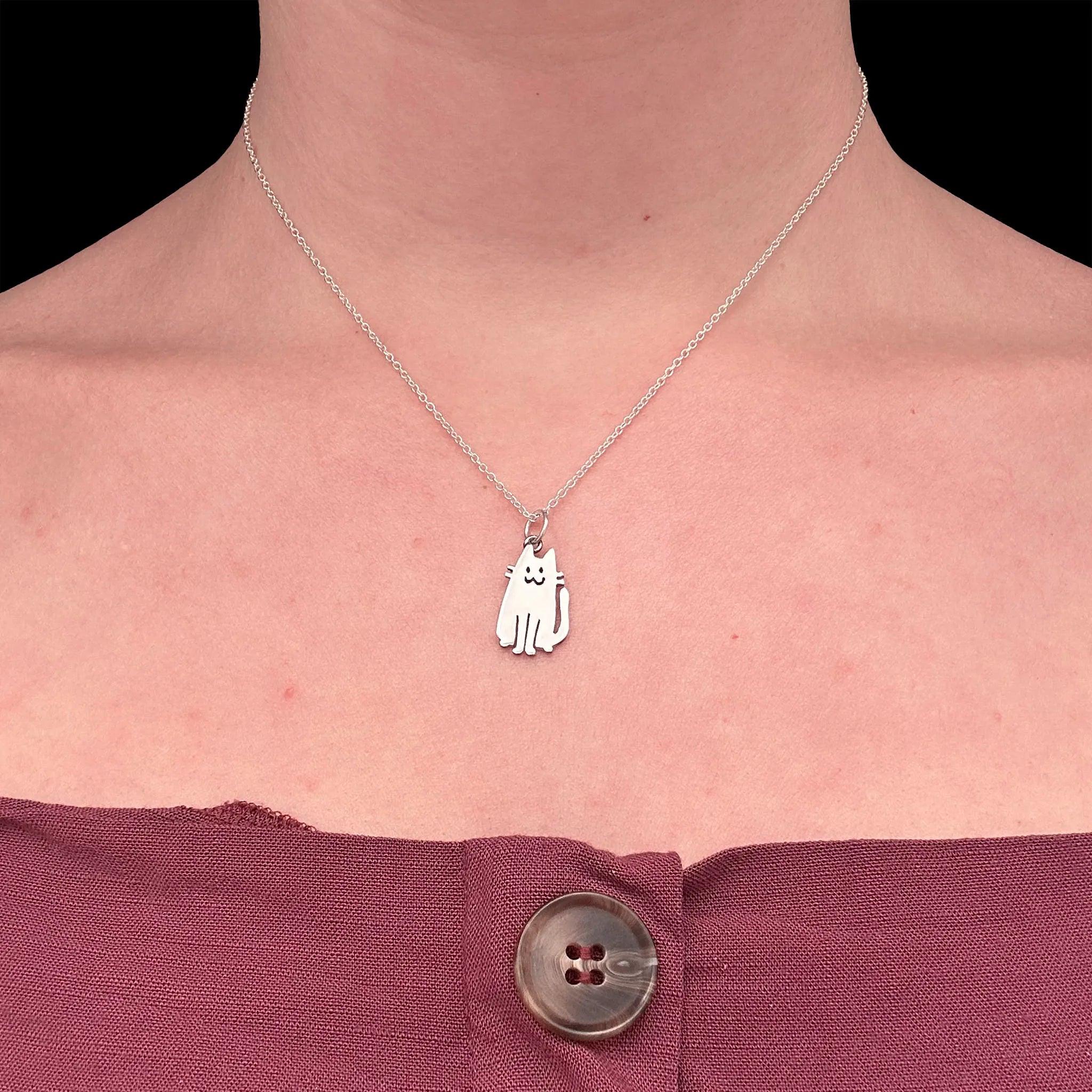 Sara Grace Jewelry ciondolo in argento 925 gatto con catenina 40 cm – gioiello artigianale 